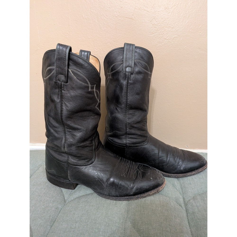 Nocona Mens Black Leather Western Cowboy Pointed Boots Made in the USA Size 8.5D